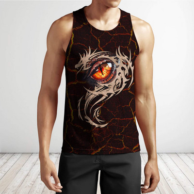 Lava Dragon Pattern 3D Visur Printed Vīriešu veste Vasaras Harajuku T-krekls Bez piedurknēm Unisex Ikdienas poliestera topi BX-58