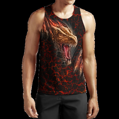 Lava Dragon Pattern 3D Visur Printed Vīriešu veste Vasaras Harajuku T-krekls Bez piedurknēm Unisex Ikdienas poliestera topi BX-58