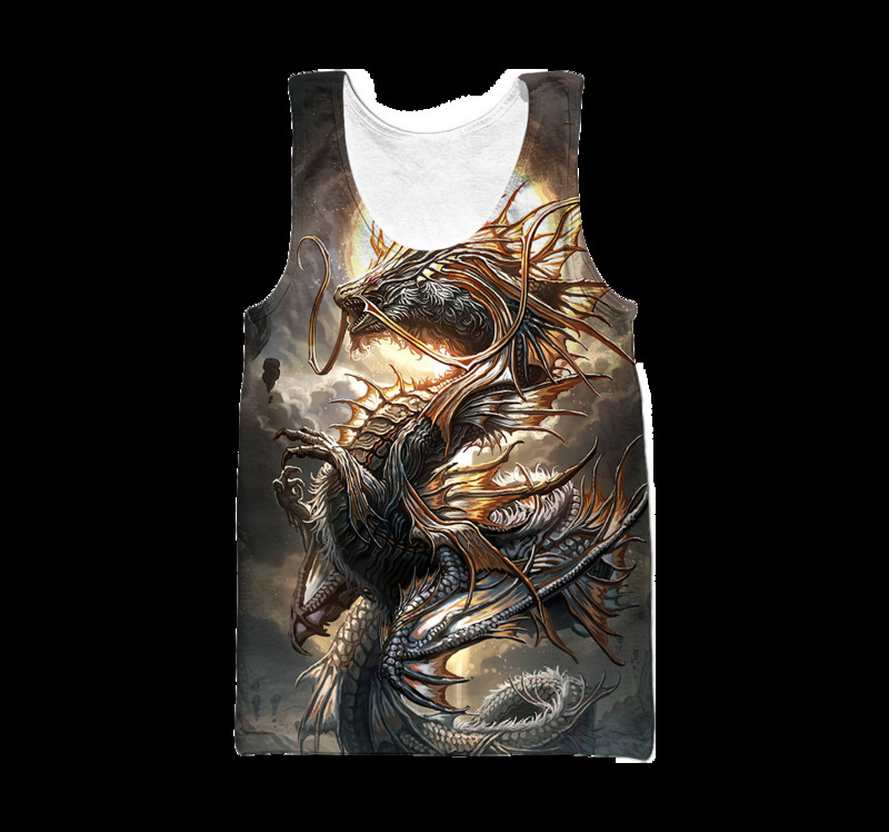 Lava Dragon Pattern 3D Visur Printed Vīriešu veste Vasaras Harajuku T-krekls Bez piedurknēm Unisex Ikdienas poliestera topi BX-58