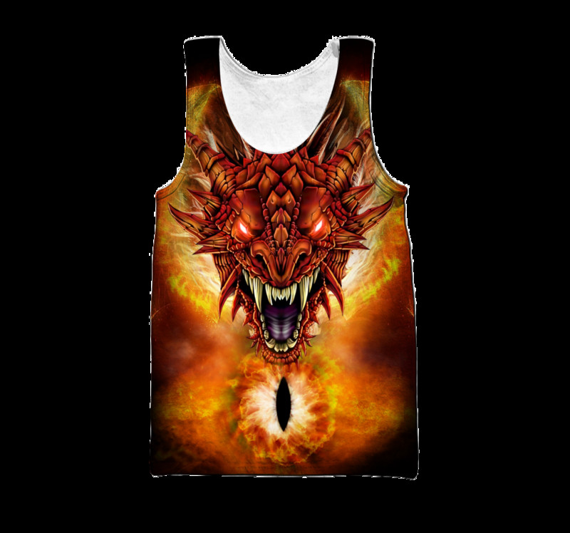 Lava Dragon Pattern 3D Visur Printed Vīriešu veste Vasaras Harajuku T-krekls Bez piedurknēm Unisex Ikdienas poliestera topi BX-58
