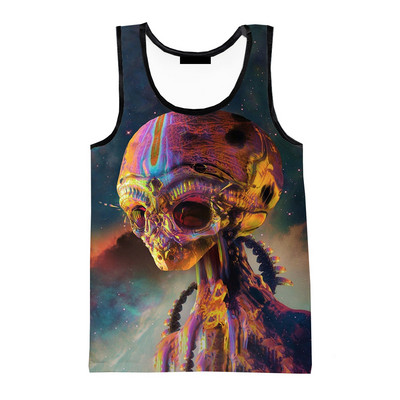 Vasaras citplanētiešu 3D drukas topi Modes pavasara Harajuku Streetwear Lielizmēra topi bez piedurknēm Krekli Vīriešu apģērbi