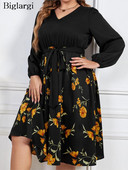 Liela izmēra vasaras puķaina midi kleita sievietēm ar ziedu apdruku brīvām garām piedurknēm Sieviešu kleitas ikdienas modes sievietēm 2023. g.