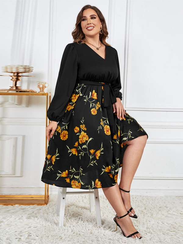 Liela izmēra vasaras puķaina midi kleita sievietēm ar ziedu apdruku brīvām garām piedurknēm Sieviešu kleitas ikdienas modes sievietēm 2023. g.