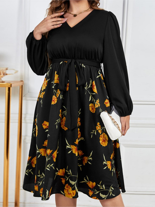 Liela izmēra vasaras puķaina midi kleita sievietēm ar ziedu apdruku brīvām garām piedurknēm Sieviešu kleitas ikdienas modes sievietēm 2023. g.