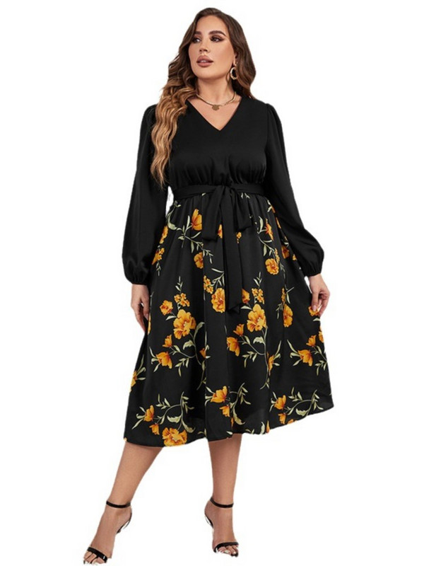 Liela izmēra vasaras puķaina midi kleita sievietēm ar ziedu apdruku brīvām garām piedurknēm Sieviešu kleitas ikdienas modes sievietēm 2023. g.