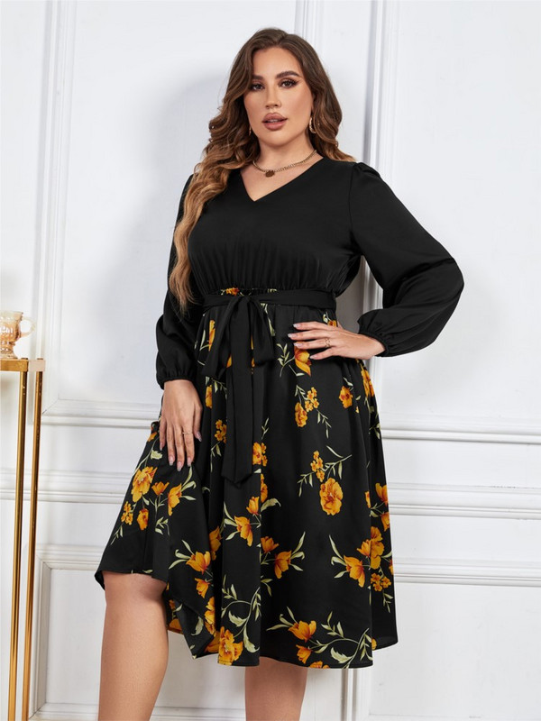 Liela izmēra vasaras puķaina midi kleita sievietēm ar ziedu apdruku brīvām garām piedurknēm Sieviešu kleitas ikdienas modes sievietēm 2023. g.