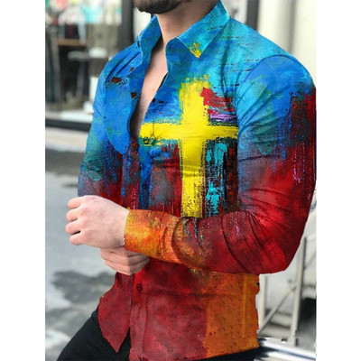 Πολυτελή ανδρικά πουκάμισα με γυριστό γιακά πουκάμισο με κουμπιά με κουμπιά casual designer με μακρυμάνικο μπλουζάκια ανδρικά ρούχα για πάρτι χορού