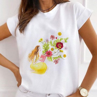 Νέα καλοκαιρινά εμπριμέ γυναικεία μπλουζάκια Γυναικεία φαρδιά μπλουζάκια με φλοράλ φτερά πεταλούδας γραφικά O λαιμόκοψη κοντομάνικα μπλουζάκια