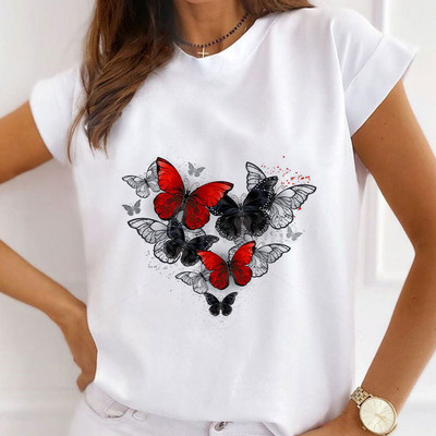 Νέα καλοκαιρινά εμπριμέ γυναικεία μπλουζάκια Γυναικεία φαρδιά μπλουζάκια με φλοράλ φτερά πεταλούδας γραφικά O λαιμόκοψη κοντομάνικα μπλουζάκια