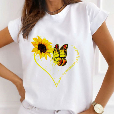 Νέα καλοκαιρινά εμπριμέ γυναικεία μπλουζάκια Γυναικεία φαρδιά μπλουζάκια με φλοράλ φτερά πεταλούδας γραφικά O λαιμόκοψη κοντομάνικα μπλουζάκια