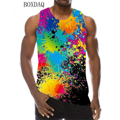 Piesaites krāsas vīriešu tvertni vasaras bez piedurknēm ar apaļu kaklu ielas stila vīriešu topi 3D gradienta drukas brīva ikdienas veste 6XL liela izmēra tops