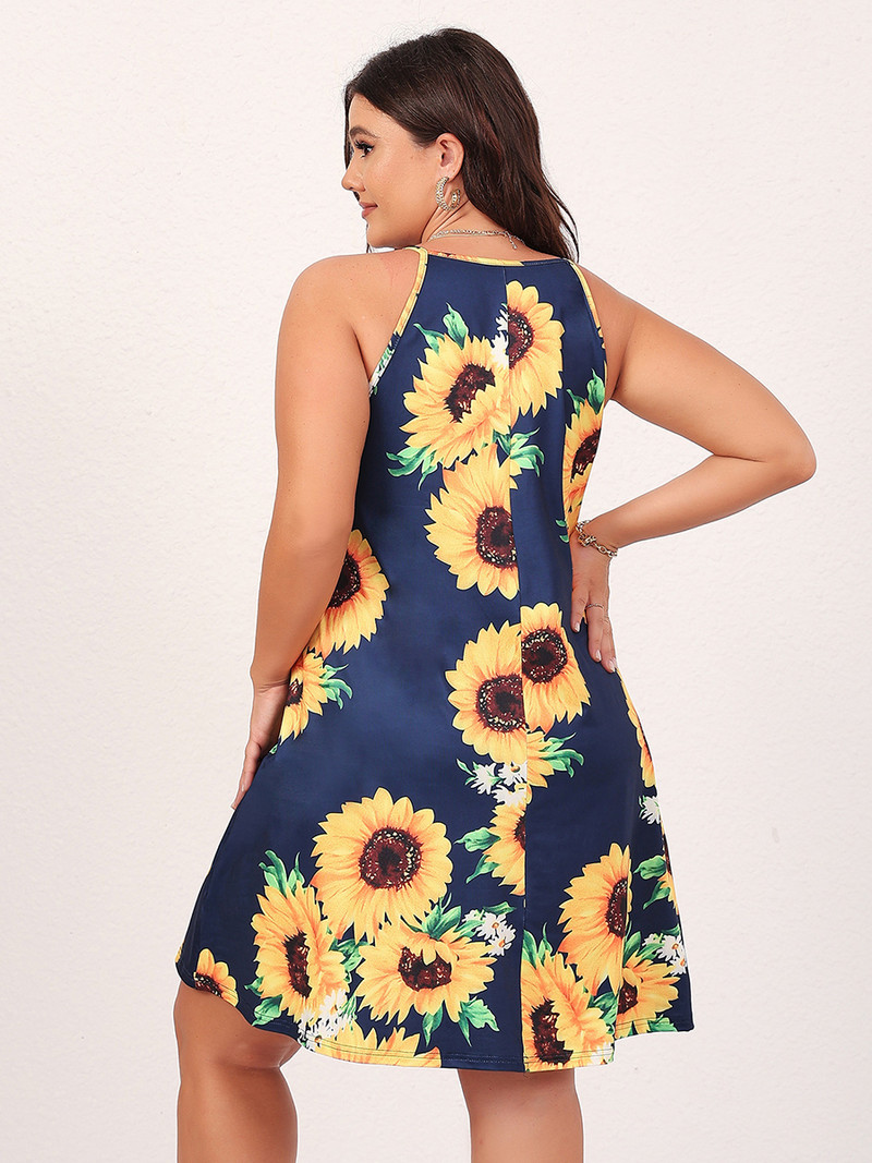 Finjani sieviešu liela izmēra Cami kleita, saulespuķu apdrukas kleitas, apģērbi, vasaras moderni 2023. gada jauna kleita