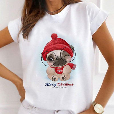 Sieviešu mode Ziemassvētki Harajuku T-krekls ar īsām piedurknēm Balts Ziemassvētku dāvanas Lācis Suns Kaķis Karikatūra Tops Cute Graphic T-krekli