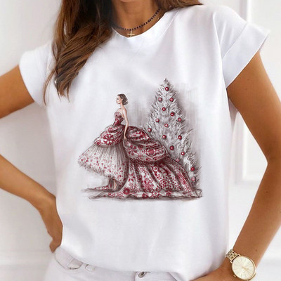 Sieviešu mode Ziemassvētki Harajuku T-krekls ar īsām piedurknēm Balts Ziemassvētku dāvanas Lācis Suns Kaķis Karikatūra Tops Cute Graphic T-krekli