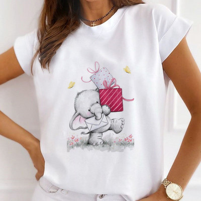 Sieviešu mode Ziemassvētki Harajuku T-krekls ar īsām piedurknēm Balts Ziemassvētku dāvanas Lācis Suns Kaķis Karikatūra Tops Cute Graphic T-krekli