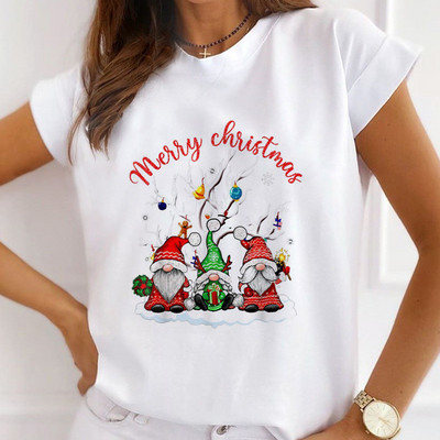 Sieviešu mode Ziemassvētki Harajuku T-krekls ar īsām piedurknēm Balts Ziemassvētku dāvanas Lācis Suns Kaķis Karikatūra Tops Cute Graphic T-krekli