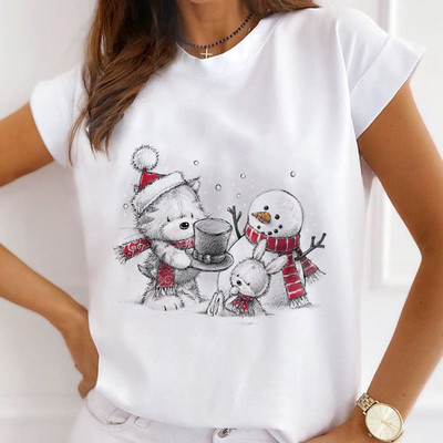 Sieviešu mode Ziemassvētki Harajuku T-krekls ar īsām piedurknēm Balts Ziemassvētku dāvanas Lācis Suns Kaķis Karikatūra Tops Cute Graphic T-krekli