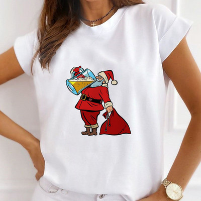 Sieviešu mode Ziemassvētki Harajuku T-krekls ar īsām piedurknēm Balts Ziemassvētku dāvanas Lācis Suns Kaķis Karikatūra Tops Cute Graphic T-krekli