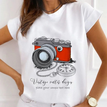 Cartoon Butterfly Dog Rabbit Camera Printed Women T-shirt 100% Modal κοντά μανίκια Φαρδιά μπλουζάκια Harajuku Tops Tee Γυναικεία πουκάμισα