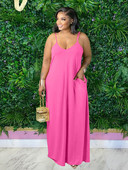 ZJFZML ZZ Liela izmēra sieviešu apģērbi, spageti siksniņa ar dziļu V kakla izgriezumu bez piedurknēm, maksi kleita ar slīpām kabatām visā garumā