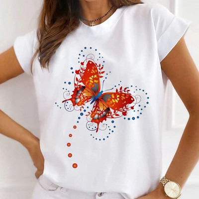 Nyáron új rövid ujjú pólók női divat szerelem szív virágmintás alkalmi laza felsők körgalléros póló