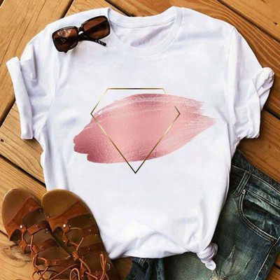 Nyáron új rövid ujjú pólók női divat szerelem szív virágmintás alkalmi laza felsők körgalléros póló