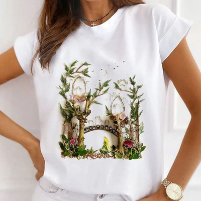 Nyáron új rövid ujjú pólók női divat szerelem szív virágmintás alkalmi laza felsők körgalléros póló