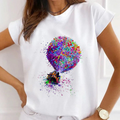 Nyáron új rövid ujjú pólók női divat szerelem szív virágmintás alkalmi laza felsők körgalléros póló