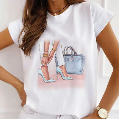 Nyáron új rövid ujjú pólók női divat szerelem szív virágmintás alkalmi laza felsők körgalléros póló