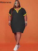 Waterarea Plus Size Solid Női Ruha Szexi V nyakú rövid ujjú Midi Ruha Utcai Ruha Alkalmi Zseb Afrikai Bő Vestido Új