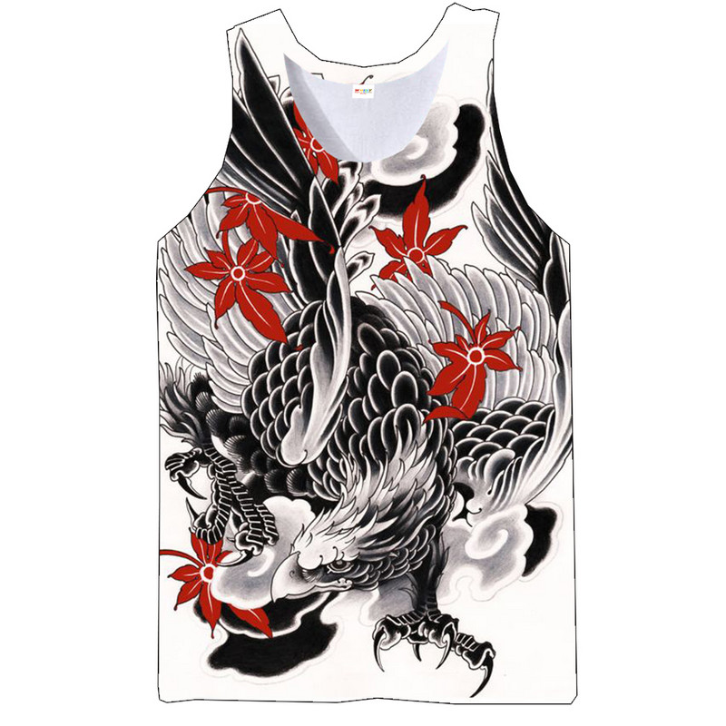 Vīriešu Dzīvnieki Grafiski bezpiedurknēm 3D Tops Brīvdienu Tetovējumi Tees Draw Tank Topi Vingrošanas zāle Zēnu Ielu apģērbi Jaunums Ērgļa veste