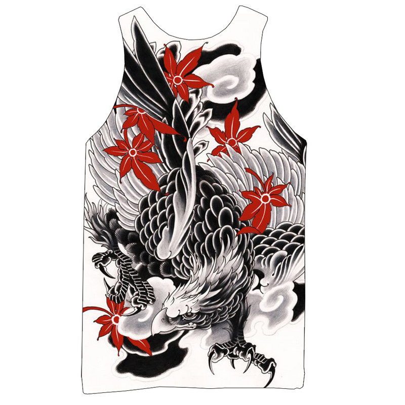 Vīriešu Dzīvnieki Grafiski bezpiedurknēm 3D Tops Brīvdienu Tetovējumi Tees Draw Tank Topi Vingrošanas zāle Zēnu Ielu apģērbi Jaunums Ērgļa veste