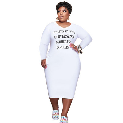 Waterarea naiste suures suuruses kleit V-kaelusega pikkade varrukatega, tähemärgiga maksikleit vabaaja massiivne naiste kleit, 2021. aasta sügis