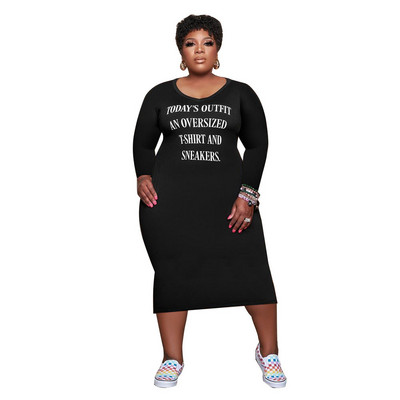 Waterarea naiste suures suuruses kleit V-kaelusega pikkade varrukatega, tähemärgiga maksikleit vabaaja massiivne naiste kleit, 2021. aasta sügis