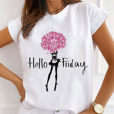 Új nyári nyomtatott női pólók Női bő felsők magas sarkú karácsonyfa Paris Heart Graphic O nyakú rövid ujjú póló