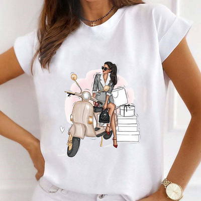 Új nyári nyomtatott női pólók Női bő felsők magas sarkú karácsonyfa Paris Heart Graphic O nyakú rövid ujjú póló