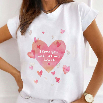 Új nyári nyomtatott női pólók Női bő felsők magas sarkú karácsonyfa Paris Heart Graphic O nyakú rövid ujjú póló