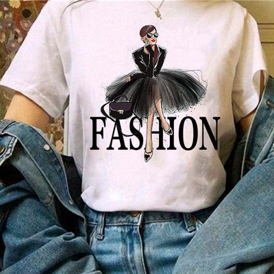 Új nyári nyomtatott női pólók Női bő felsők magas sarkú karácsonyfa Paris Heart Graphic O nyakú rövid ujjú póló