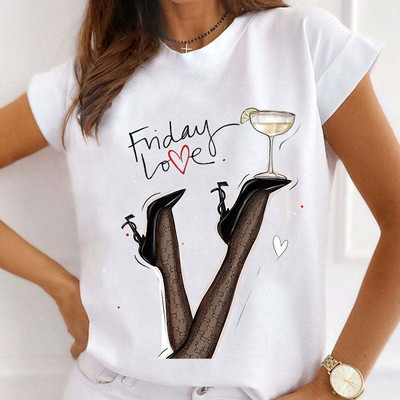 Új nyári nyomtatott női pólók Női bő felsők magas sarkú karácsonyfa Paris Heart Graphic O nyakú rövid ujjú póló