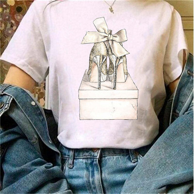 Új nyári nyomtatott női pólók Női bő felsők magas sarkú karácsonyfa Paris Heart Graphic O nyakú rövid ujjú póló