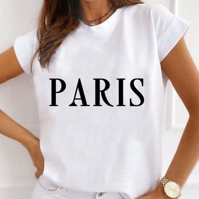 Új nyári nyomtatott női pólók Női bő felsők magas sarkú karácsonyfa Paris Heart Graphic O nyakú rövid ujjú póló