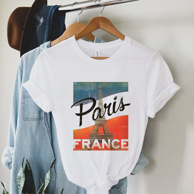 Új nyári nyomtatott női pólók Női bő felsők magas sarkú karácsonyfa Paris Heart Graphic O nyakú rövid ujjú póló