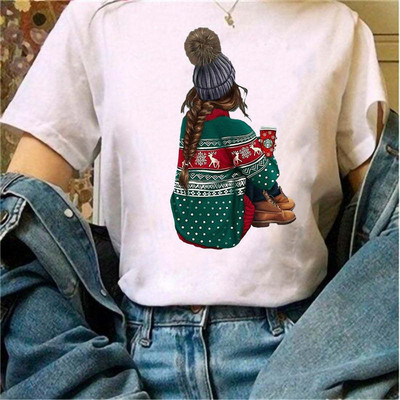 Új nyári nyomtatott női pólók Női bő felsők magas sarkú karácsonyfa Paris Heart Graphic O nyakú rövid ujjú póló