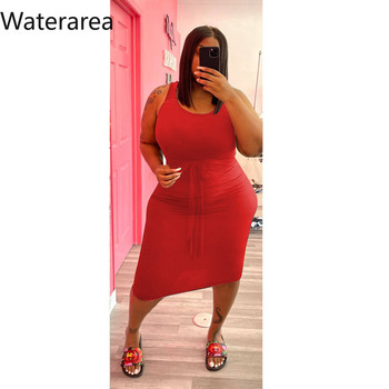 Waterarea Plus Size Solid Φορέματα Σέξι αμάνικα με μολύβι φόρεμα με ζώνη Casual Fashion Mini Midi φόρεμα Νέα καλοκαιρινά ρούχα 2022