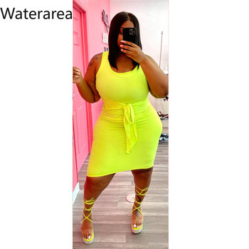 Waterarea Plus Size Solid Φορέματα Σέξι αμάνικα με μολύβι φόρεμα με ζώνη Casual Fashion Mini Midi φόρεμα Νέα καλοκαιρινά ρούχα 2022