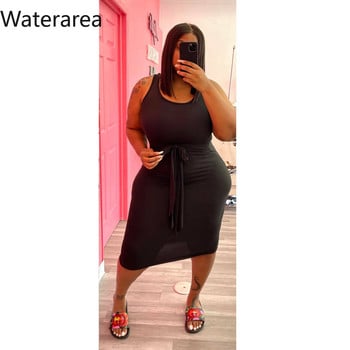 Waterarea Plus Size Solid Φορέματα Σέξι αμάνικα με μολύβι φόρεμα με ζώνη Casual Fashion Mini Midi φόρεμα Νέα καλοκαιρινά ρούχα 2022