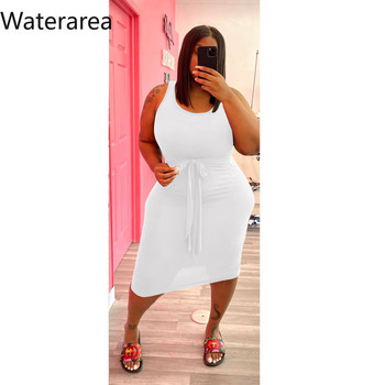 Waterarea Plus Size Solid Φορέματα Σέξι αμάνικα με μολύβι φόρεμα με ζώνη Casual Fashion Mini Midi φόρεμα Νέα καλοκαιρινά ρούχα 2022