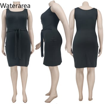 Waterarea Plus Size Solid Φορέματα Σέξι αμάνικα με μολύβι φόρεμα με ζώνη Casual Fashion Mini Midi φόρεμα Νέα καλοκαιρινά ρούχα 2022