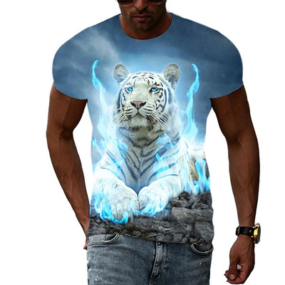 Cool Tigers Summer New Karštas išpardavimas Vyriškos mados tendencijos 3D asmenybės gatvės hiphopo Harajuku marškinėliai trumpomis rankovėmis ant kaklo