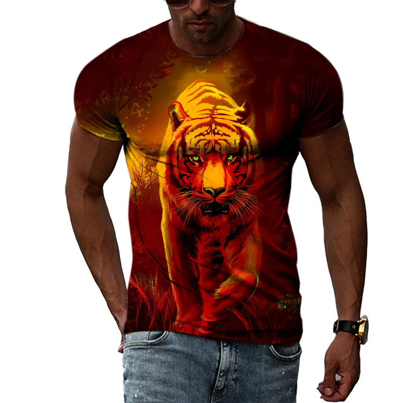 Cool Tigers Summer New Hot Sale Ανδρική τάση μόδας Τρισδιάστατη προσωπικότητα Street Hip Hop Harajuku T-shirt με κοντομάνικο λαιμό